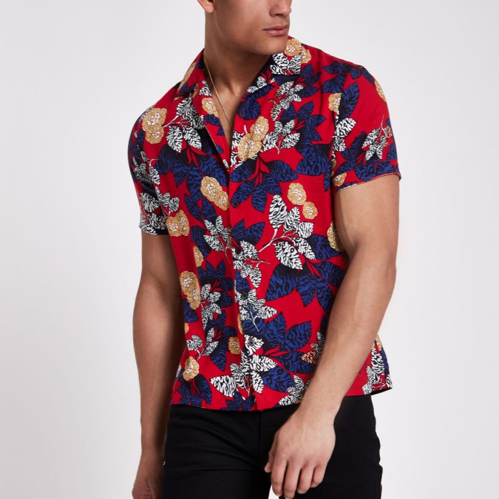 Red Floral Revere Shirt, River Island