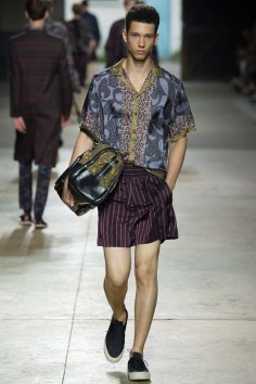 dries van noten model with paisley and stripes