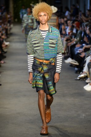 missoni model with patchwork stripes